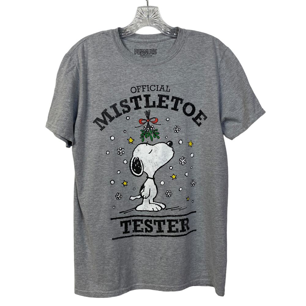 SNOOPY Sz M Official Mistletoe Tester Christmas Cotton T-Shirt Peanuts Character